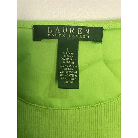 Lauren Ralph Lauren Womens Green Henley Knit Top Large Scoop Neck Roll Tab - Picture 6 of 7